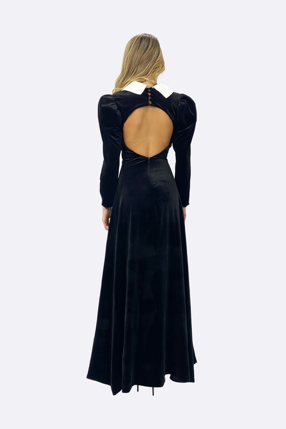 Black Velvet Contrast Collar Maxi Dress