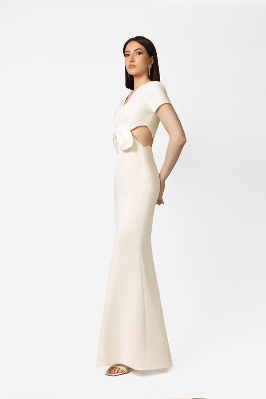Ivory Cutout Maxi Dress with Front Knot