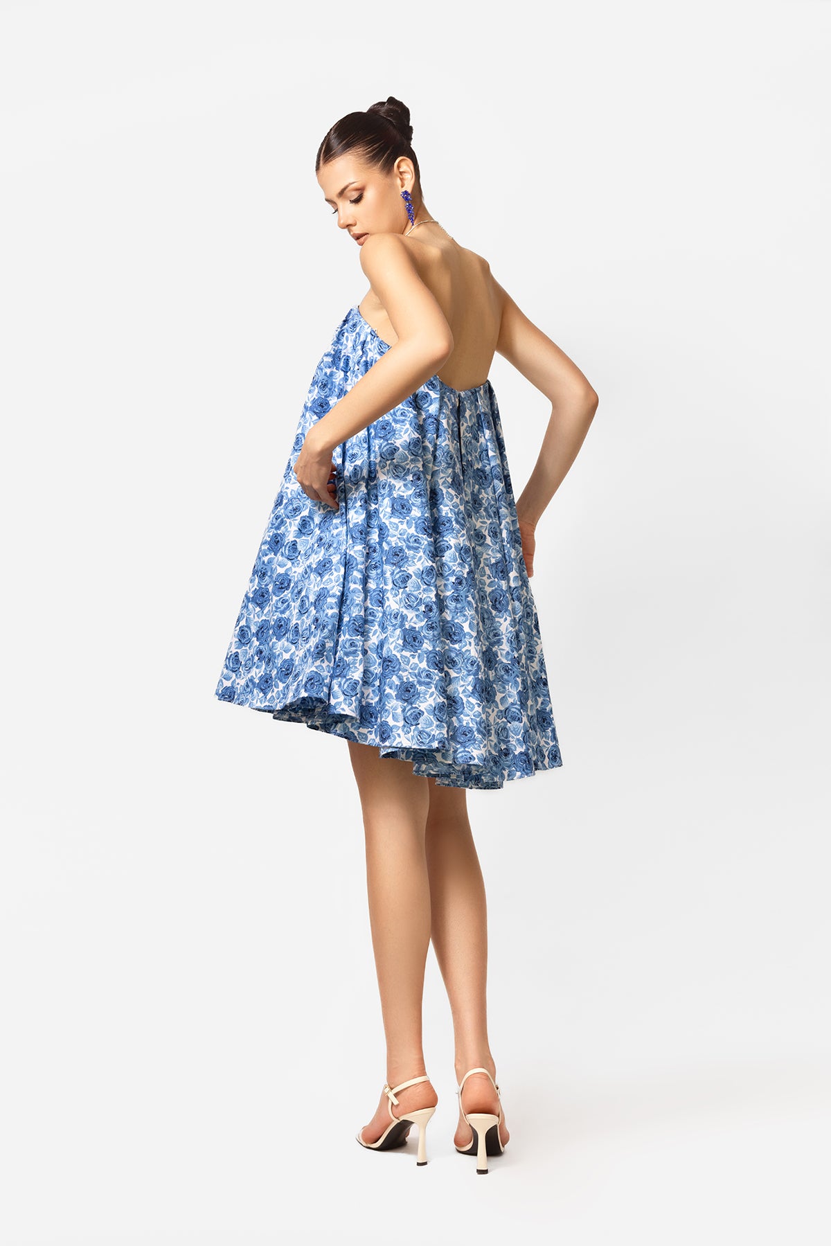 Blue Floral Strapless A-Line Mini Dress