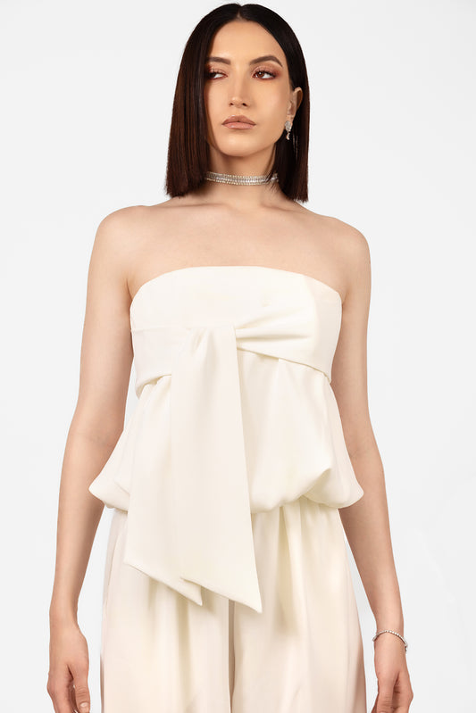 Strapless Ivory Peplum Jumpsuit