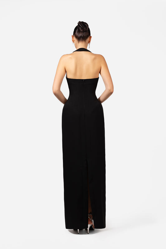 Black Halter Neck Bodycon Maxi Dress
