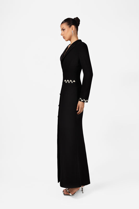 Black Crystal Embellished Blazer Maxi Dress