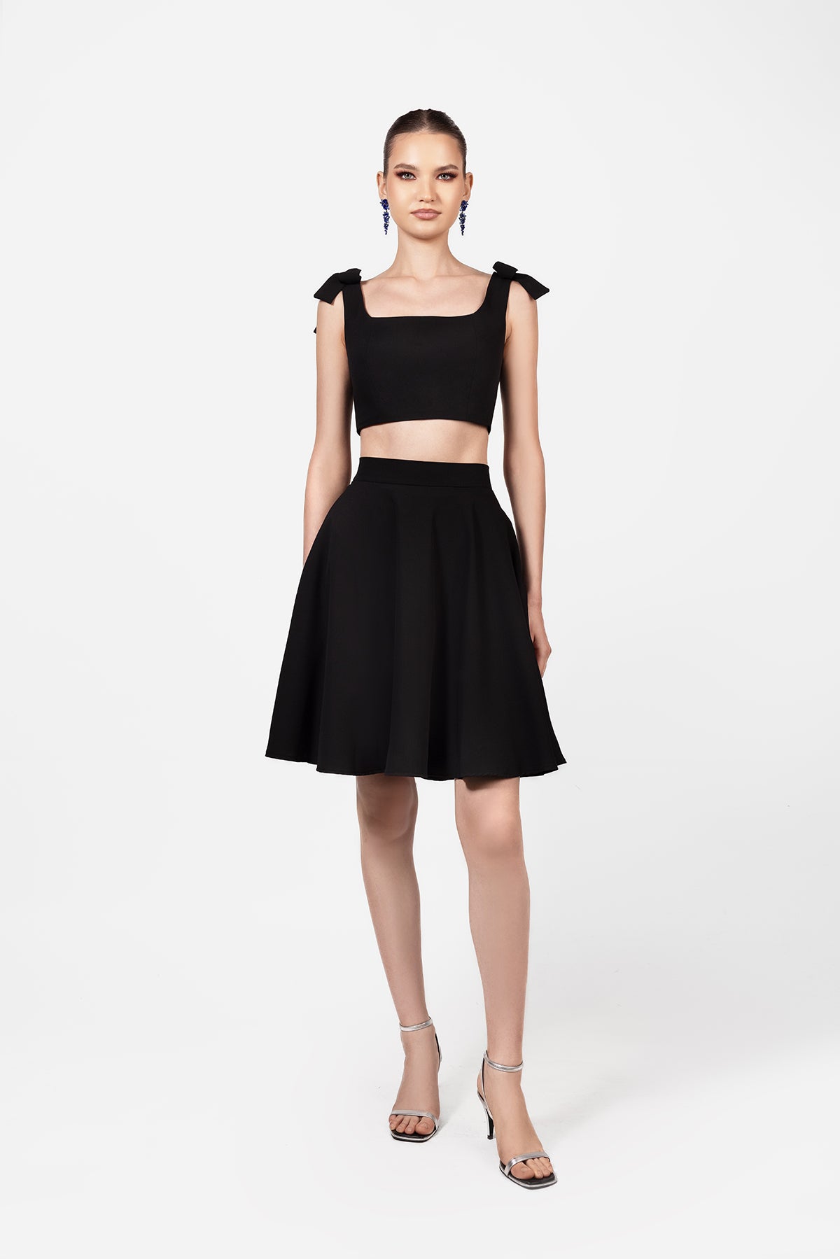Black Crop Top and A-Line Skirt Set