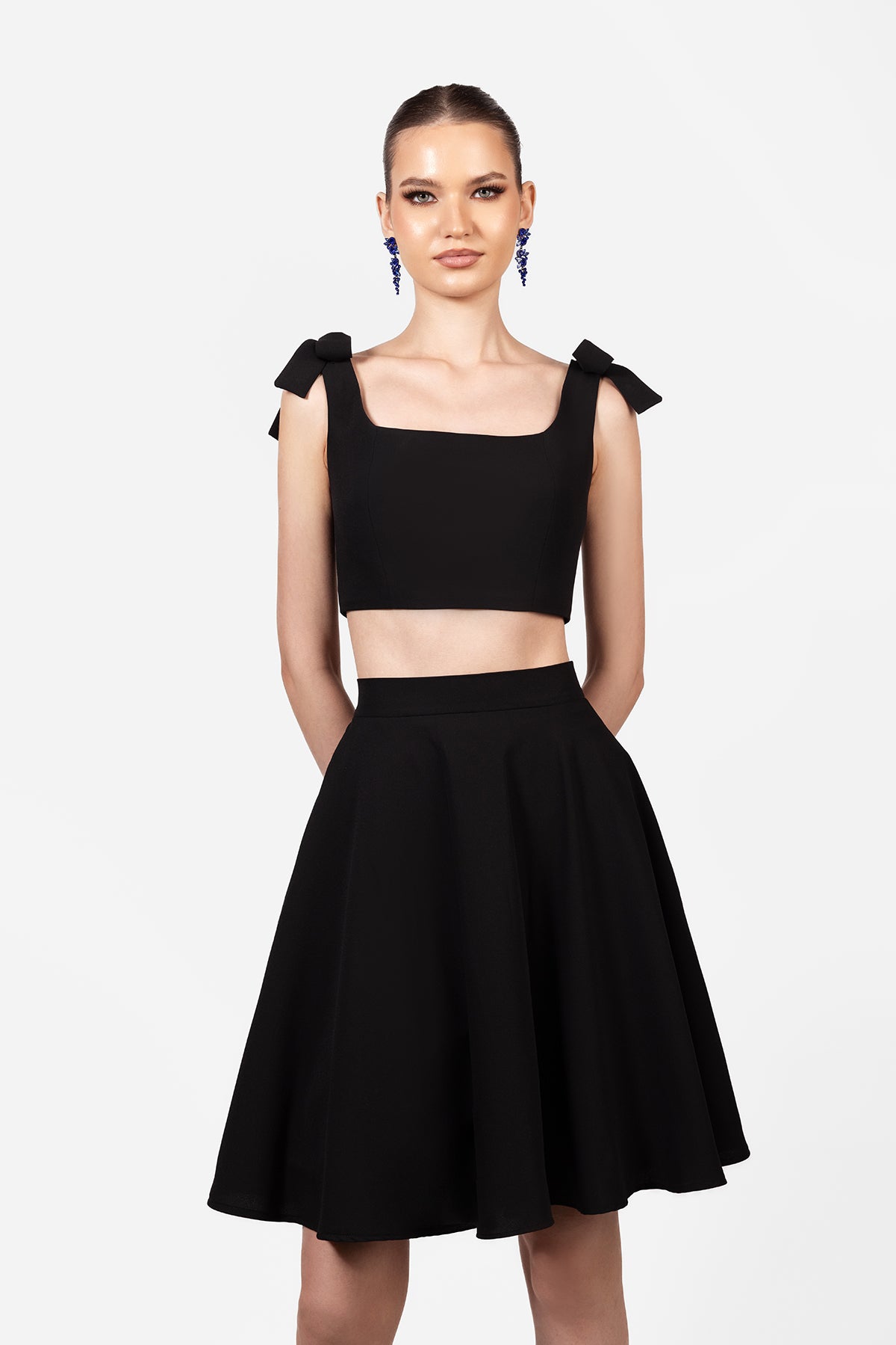 Black Crop Top and A-Line Skirt Set