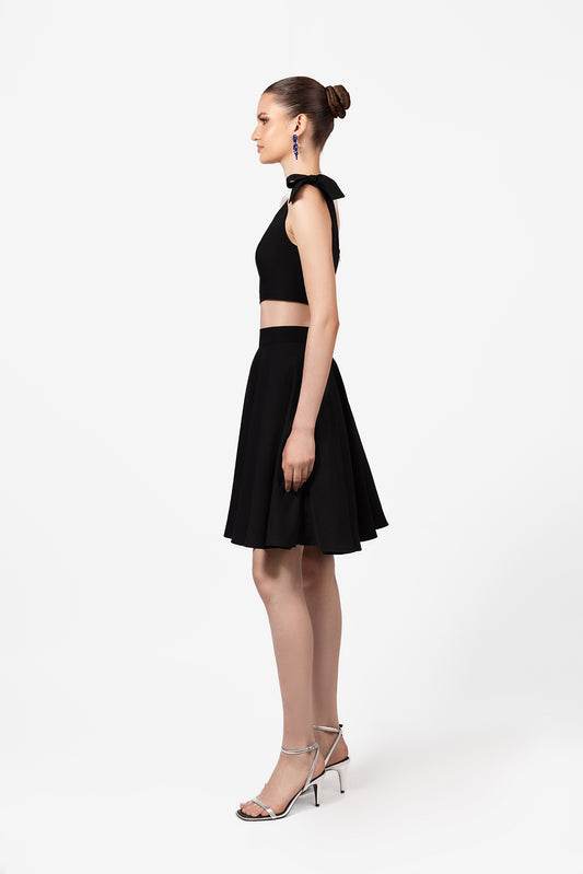 Black Crop Top and A-Line Skirt Set