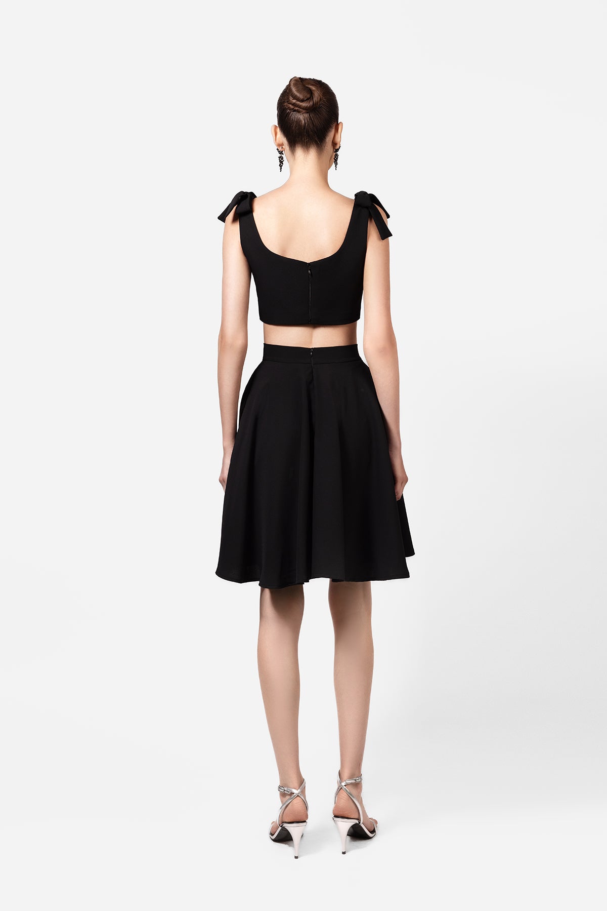 Black Crop Top and A-Line Skirt Set