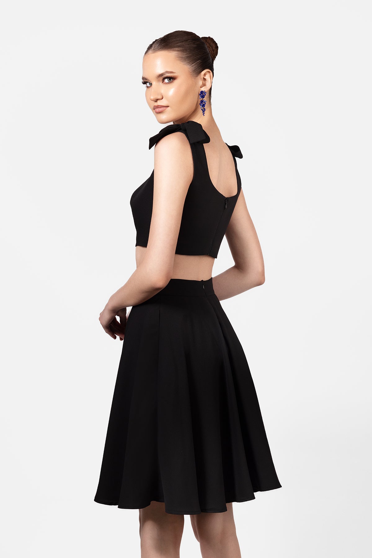 Black Crop Top and A-Line Skirt Set