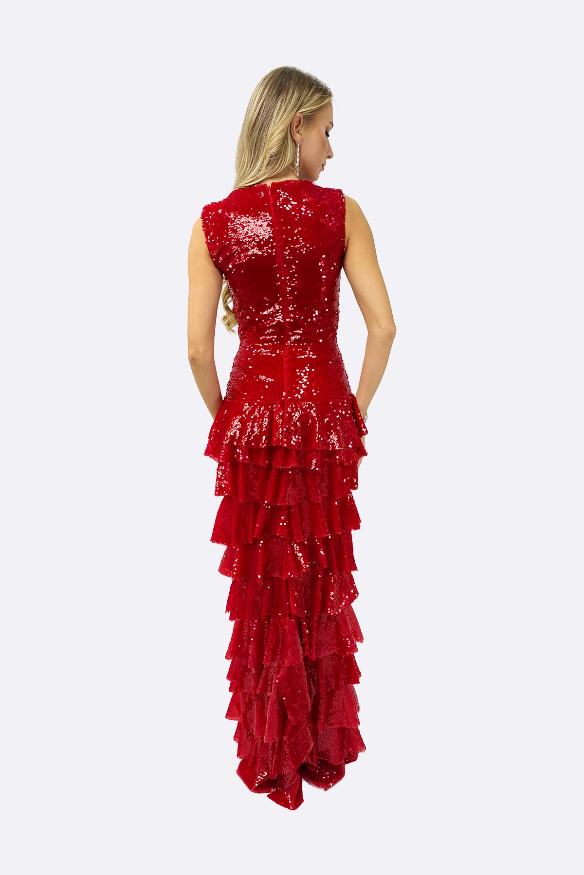 Red Sequin Tiered Maxi Dress