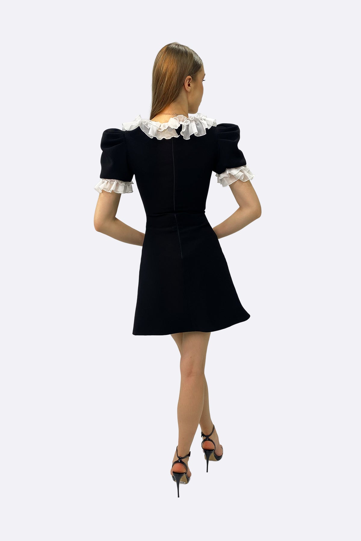 Black Contrast Ruffle Mini Dress