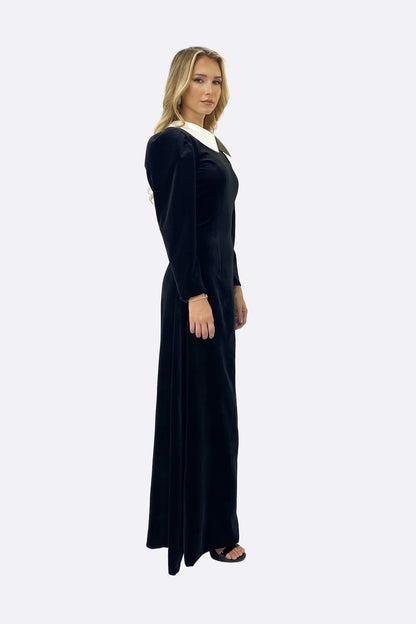 Black Velvet Contrast Collar Maxi Dress