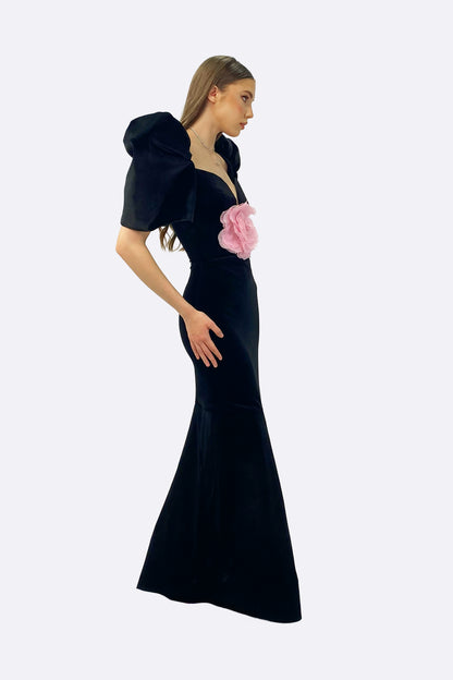 Black Velvet Rose Gown