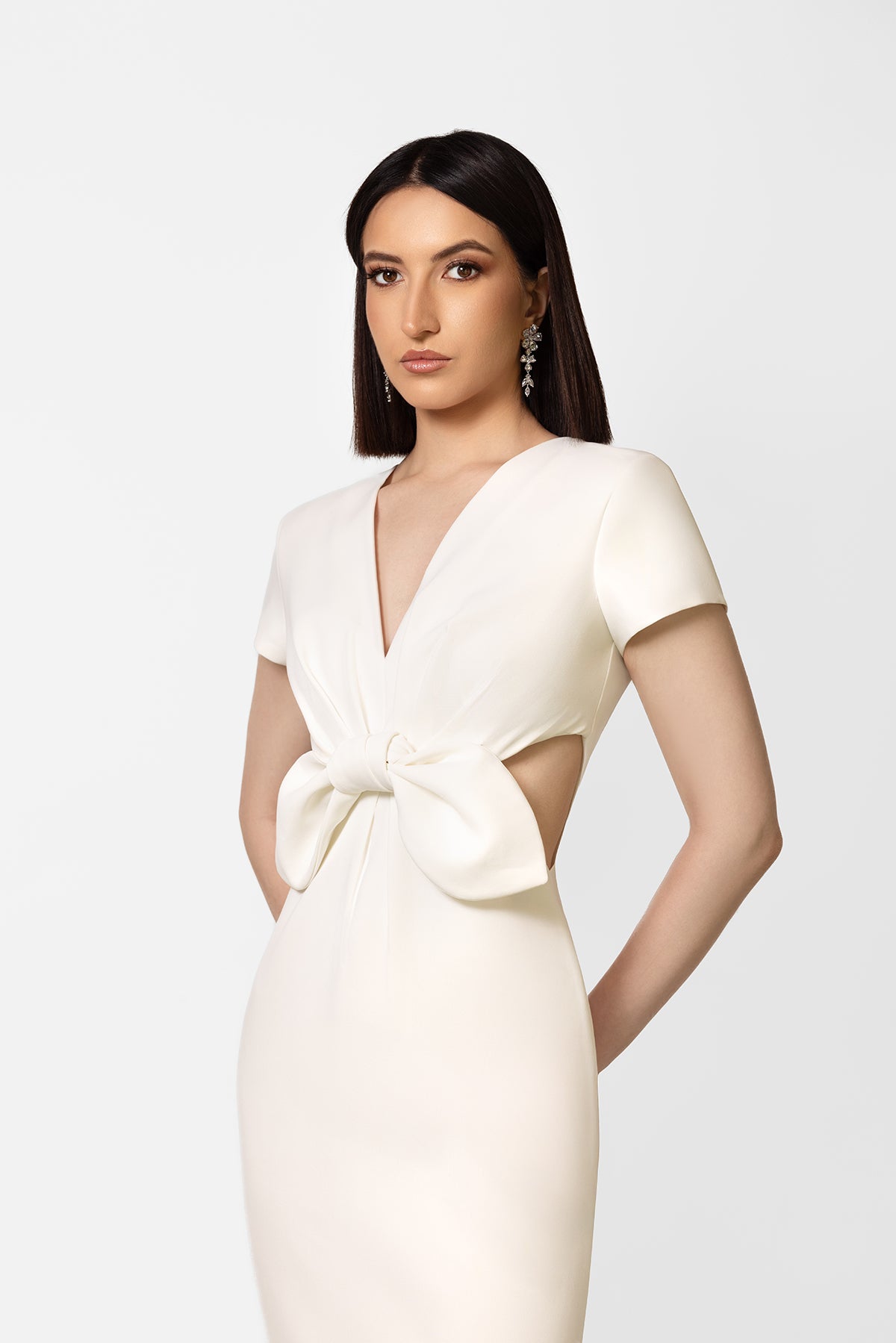 Ivory Cutout Maxi Dress with Front Knot