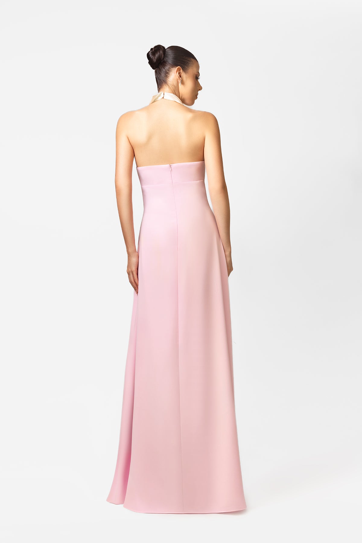 Light Pink Halter Neck Maxi Dress with White Collar Detail