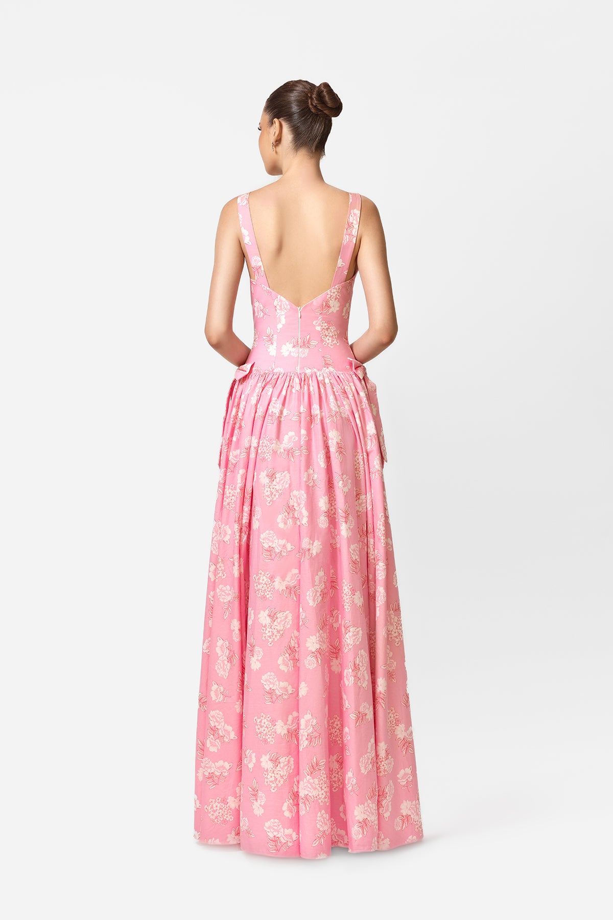 Pink Floral Jacquard Sleeveless Gown