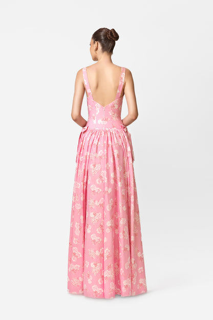 Pink Floral Jacquard Sleeveless Gown