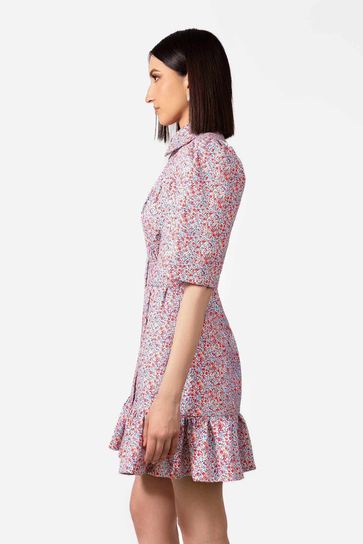 Floral Belted Mini Dress with Puff Sleeves