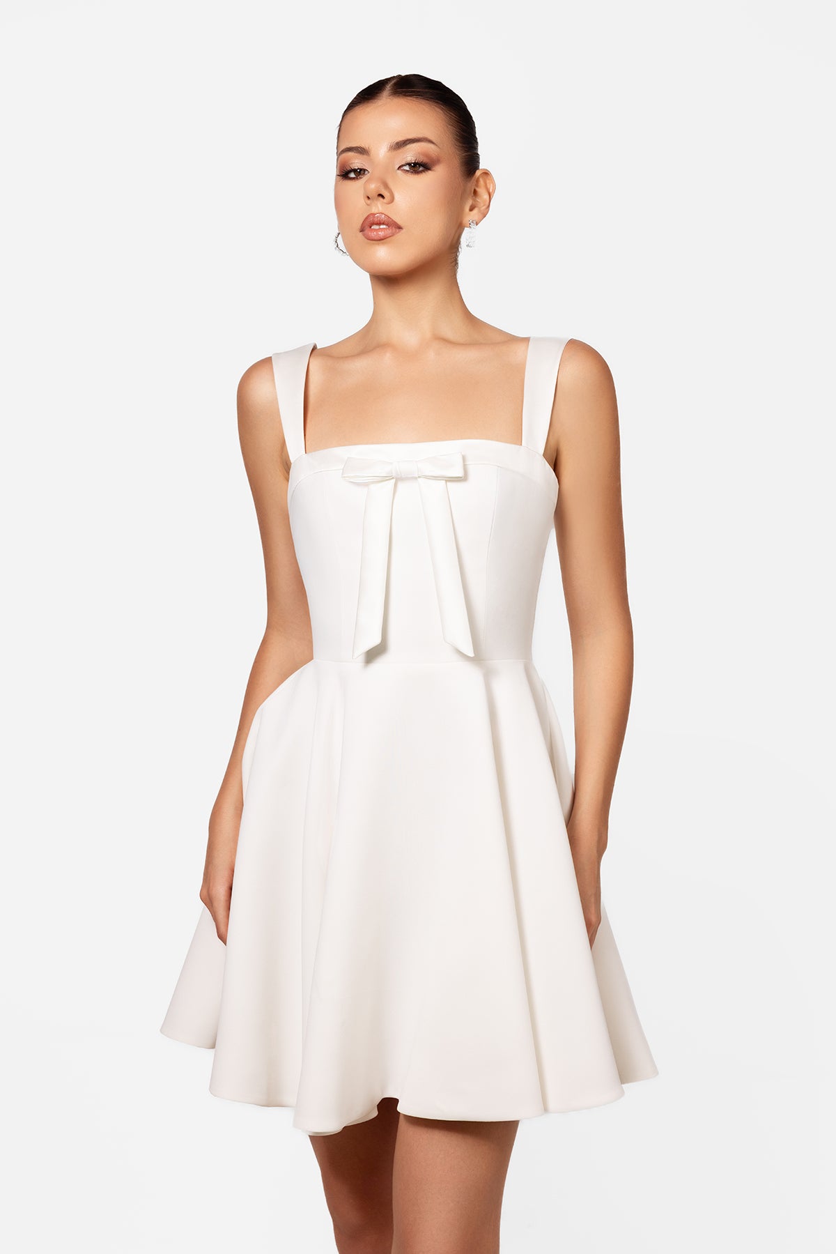 White Sleeveless Mini Dress with Bow Detail