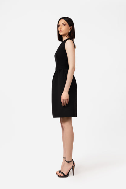 Black Sleeveless Mini Dress with Open Back and Contrast Bow