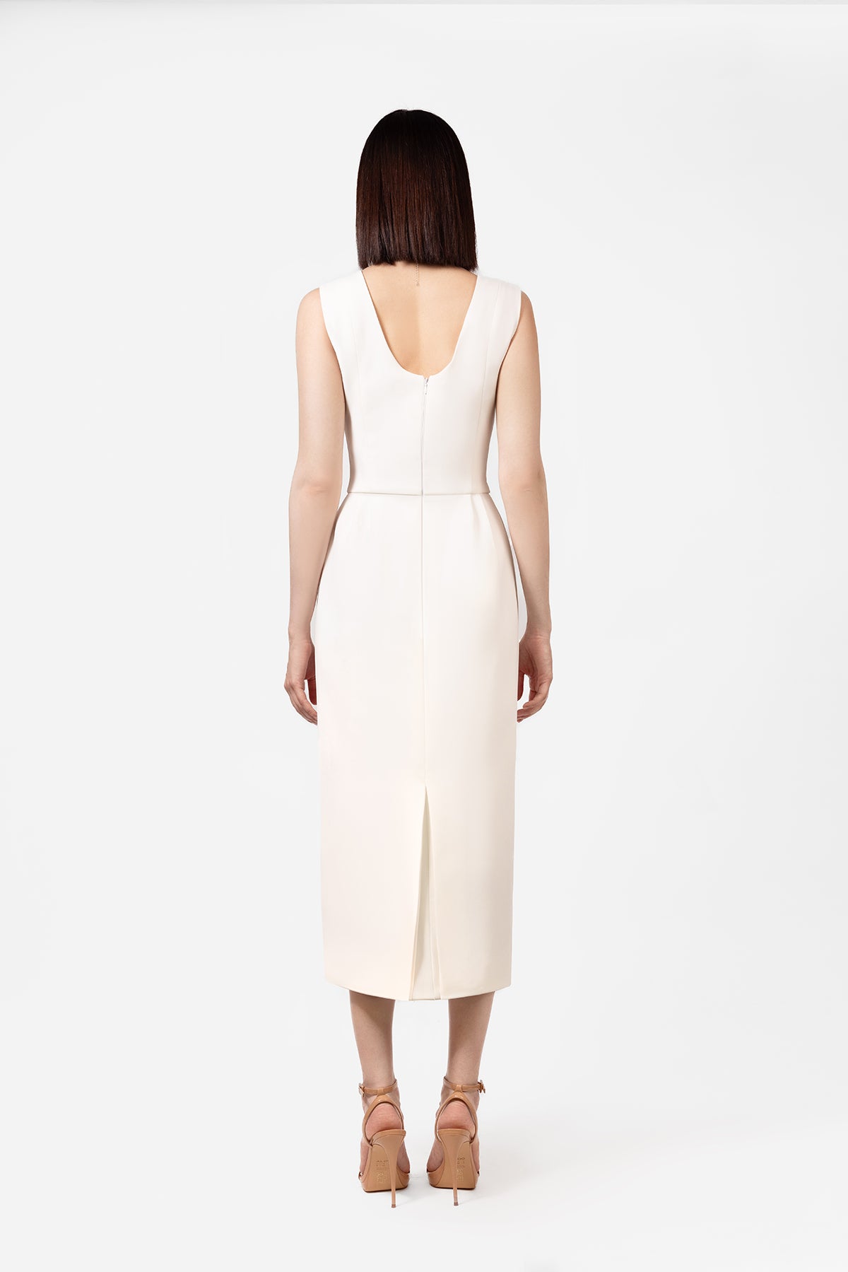 Ivory Sleeveless Midi Dress with Scoop Neckline