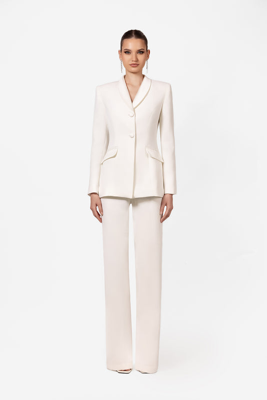 White Tailored Blazer and Pants Suit Set