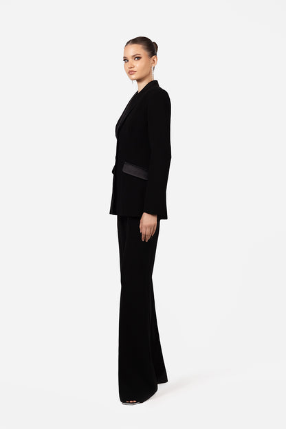 Black Tailored Pantsuit with Satin Lapel